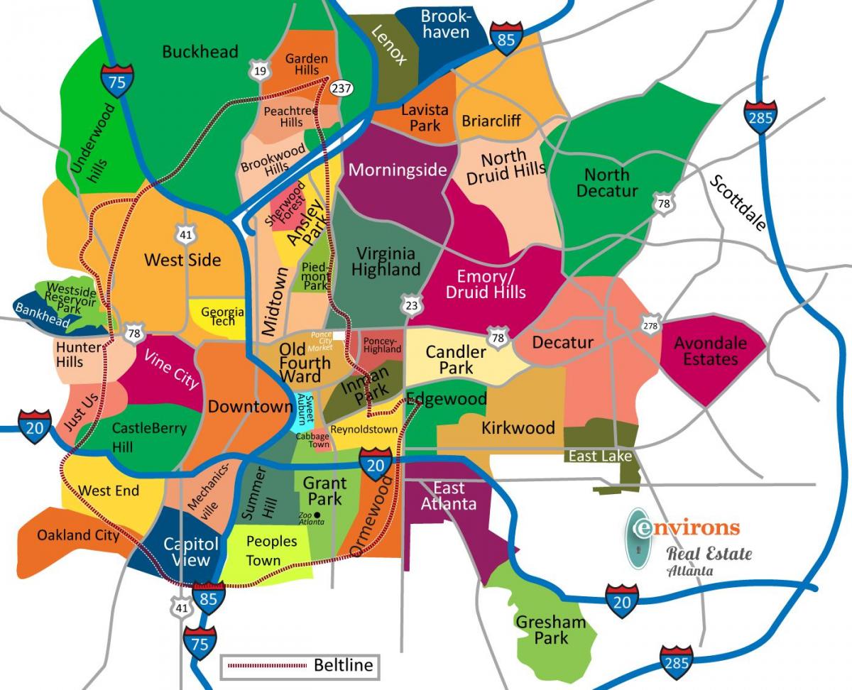 mapa Atlanta auzoetan