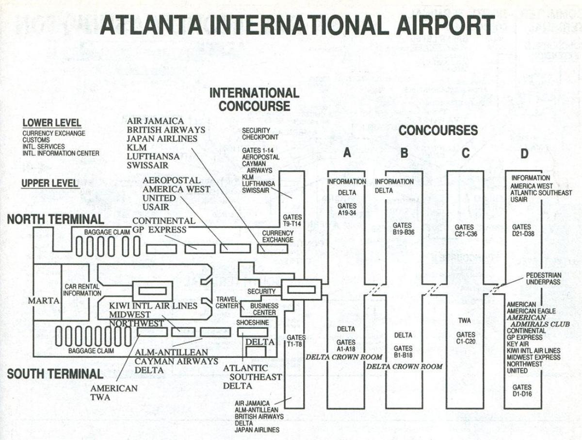 Atlanta nazioarteko aireportua terminal mapa